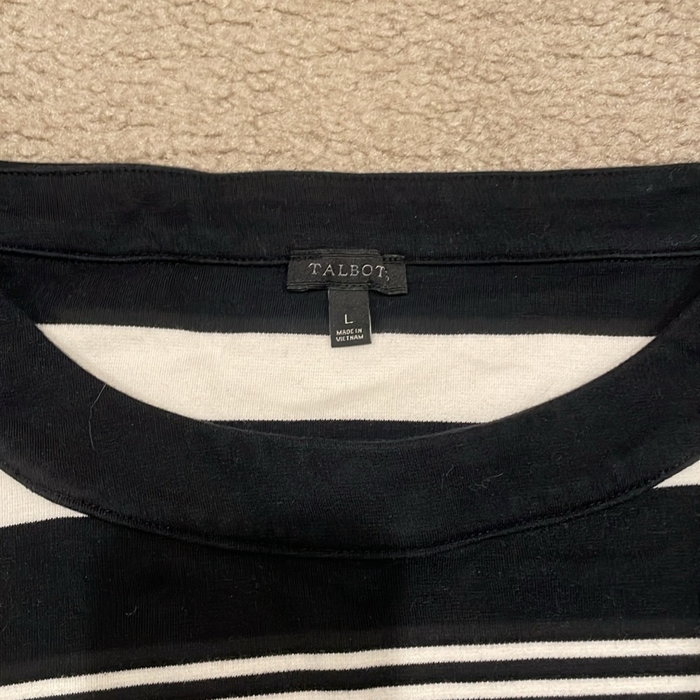 Preowned Talbot Black and White Striped Long Sleeve Top women size L - Picture 2 of 8
